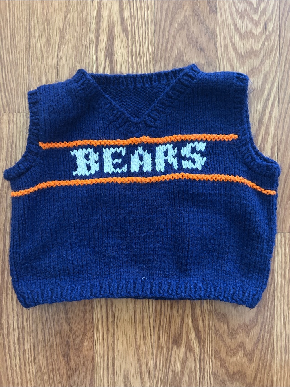 Kids Navy Knit Sweater Vest with Orange Trim and 'BEARS' Detail
